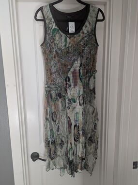 Cativa Green Multi-Print Sleeveless Mesh Maxi Dress